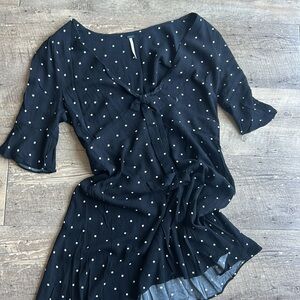 Free People Black and White Ruffled Midi Sundress